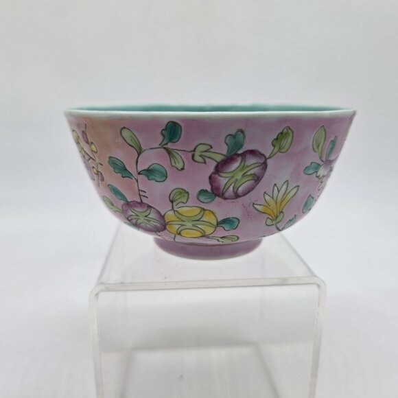 Vintage Chinese Hand Painted Cloisonne Pink Floral Bowl 4.5" - Picture 2 of 8